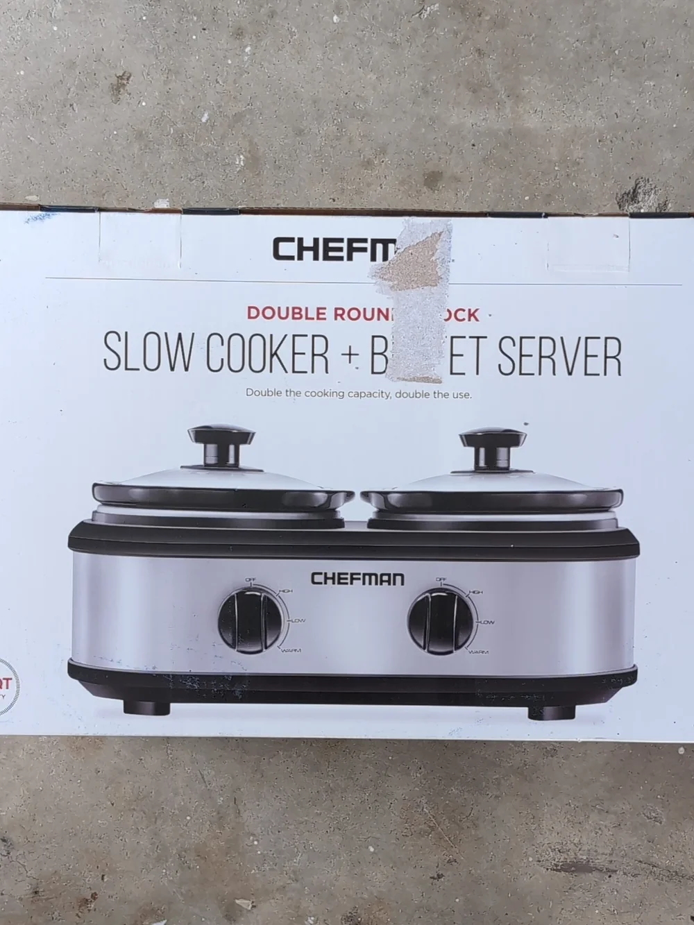 Chefman Silver Double Crock Slow Cooker & Buffet Server